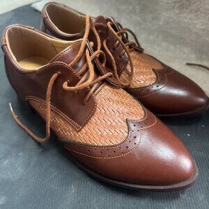 🤎 Brown Faux Leather & Woven Loafers – Size 38/7.5 (Worn Once) 🤎
